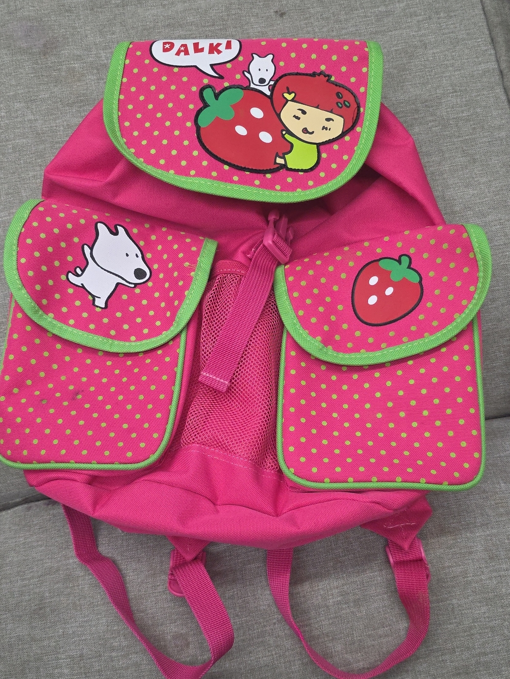 Y2K Kids Pink Strawberry DALKI Cartoon Backpack